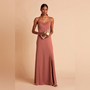 Birdy Grey Ash Cowl Neck Bridesmaid Maxi Dress Gown Dusty Rose Pink Size Small